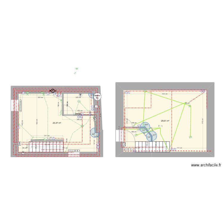 studio elec. Plan de 2 pièces et 55 m2