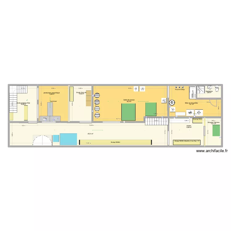 Atelier RDC. Plan de 9  et 154 m²