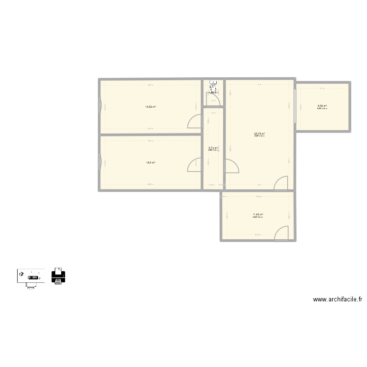 intendance vierge. Plan de 7 pièces et 91 m2