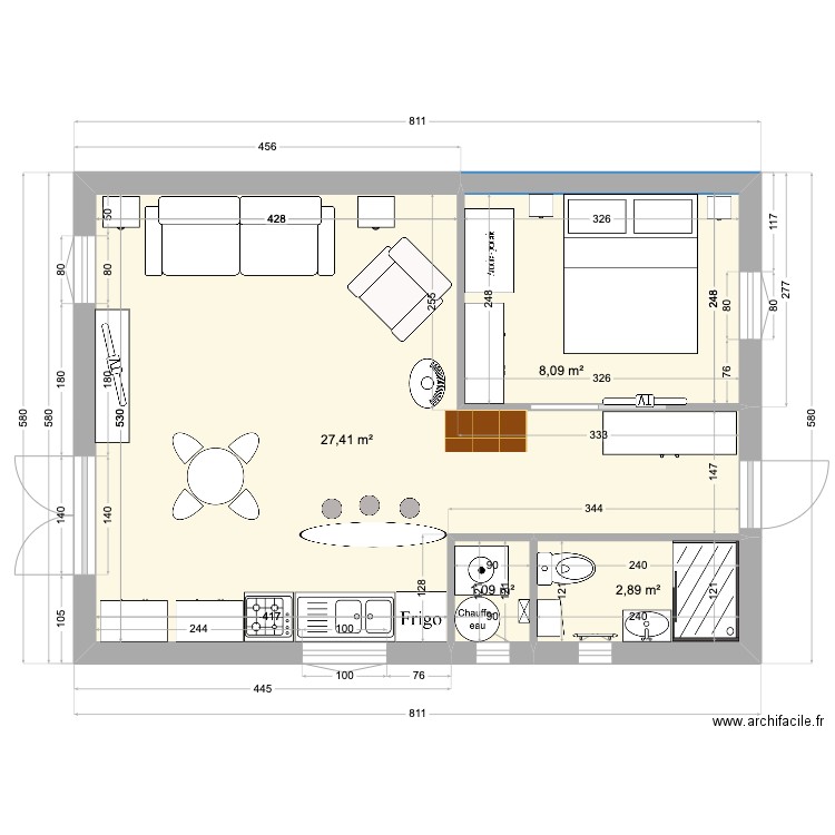 Maison 2 . Plan de 4 pièces et 39 m2