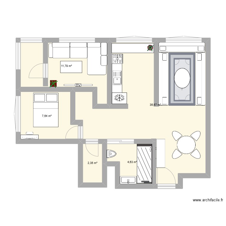 APP. Plan de 5 pièces et 63 m2