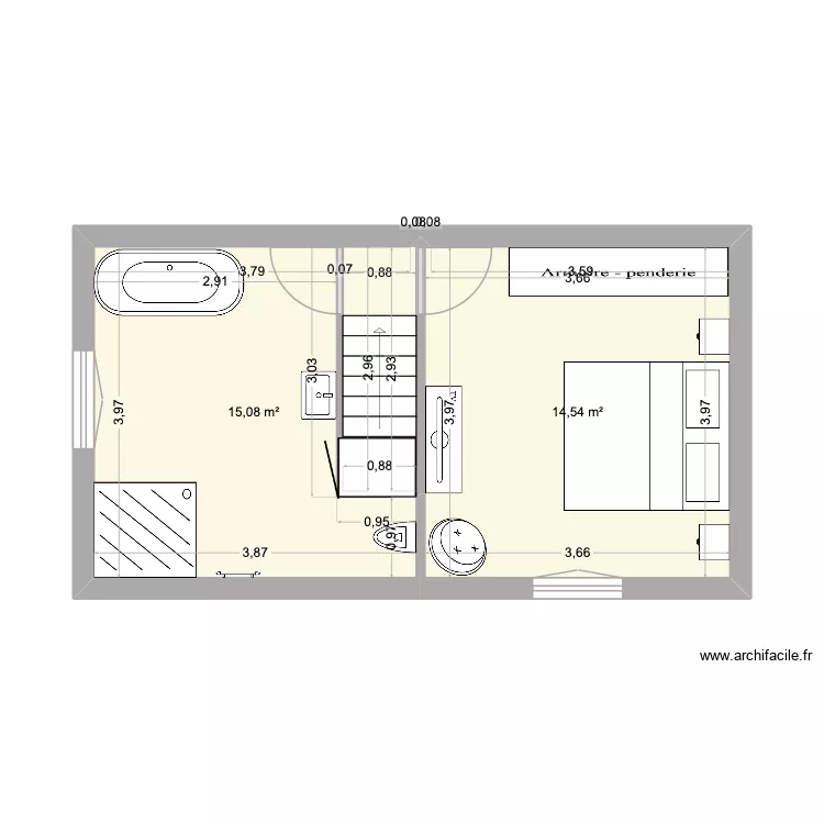 sdb plus chambre. Plan de 2 et 30 m² sdb plus chambre. Plan de 2 et 30 m²