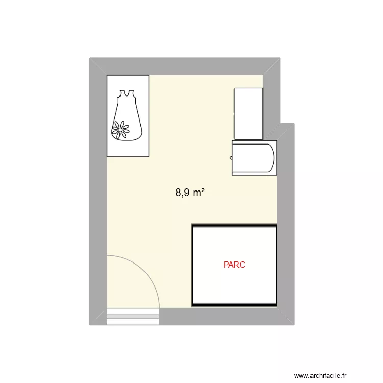 CHAMBRE ENFANT. Plan de 1  et 9 m²