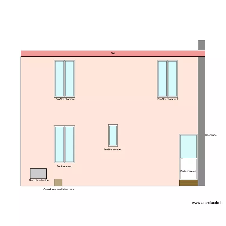 Maison - Fa&ccedil;ade sud avant isolation. Plan de 
