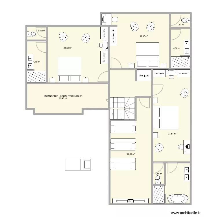 PLAN REZ-DE-JARDIN. Plan de 10 pièces et 128 m²