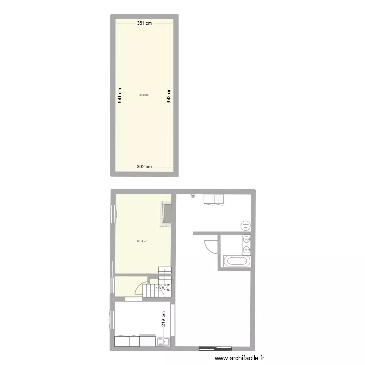 campagne. Plan de 3  et 56 m²