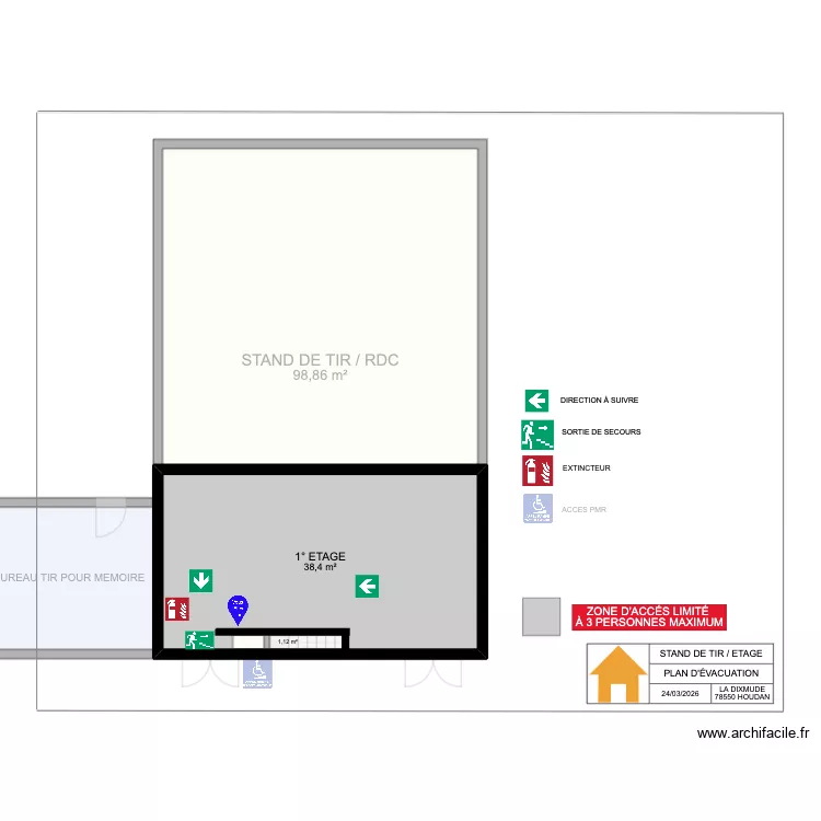 STAND DE TIR. Plan de 7  et 168 m²