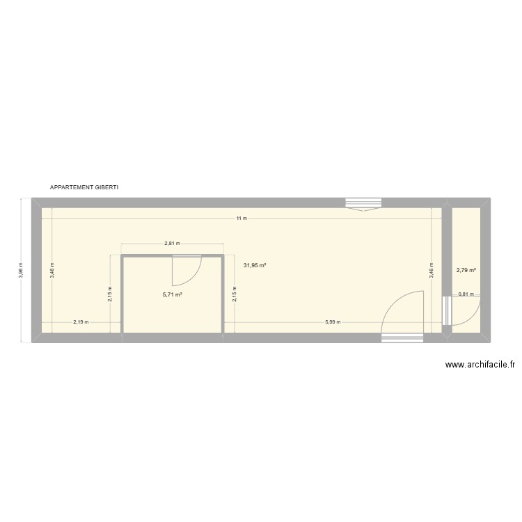 APPARTEMENT GIBERTI. Plan de 3 pièces et 40 m2