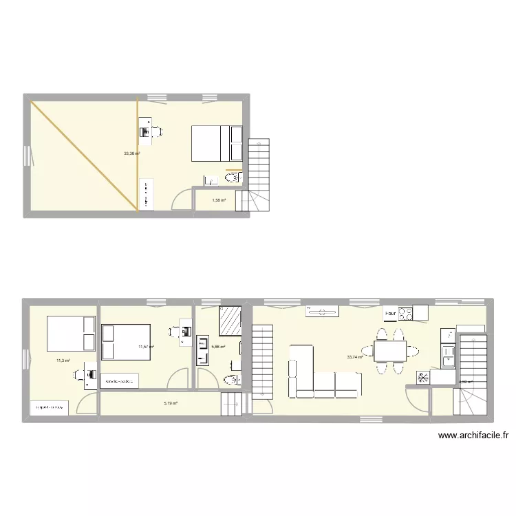 Panisset Projet 4. Plan de 8 pièces et 107 m²