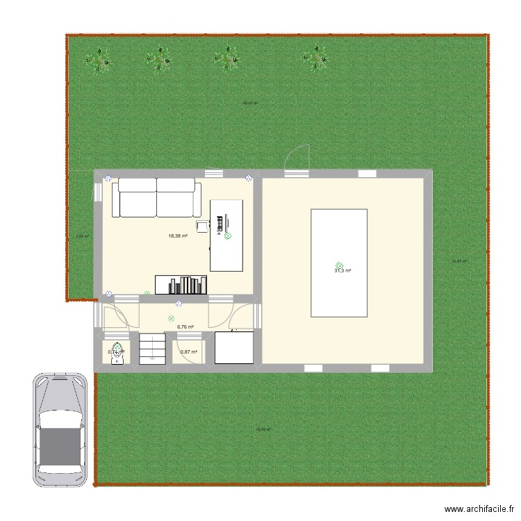 caca. Plan de 5 pièces et 58 m2