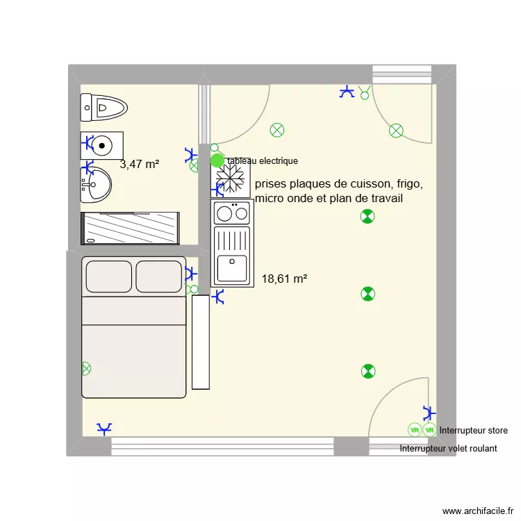 new1. Plan de 2 Pièces et 22 m²