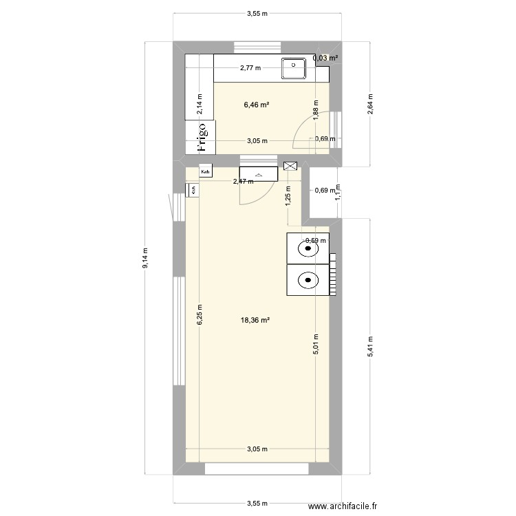Maison Rhode - garage. Plan de 3 pièces et 25 m2