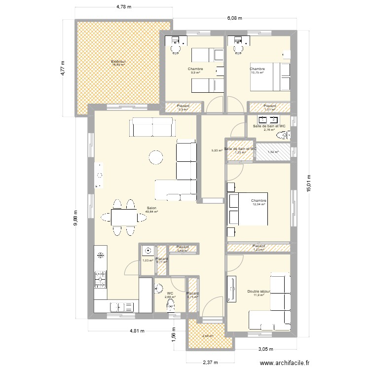 plan borj amri 6. Plan de 19 pièces et 134 m2