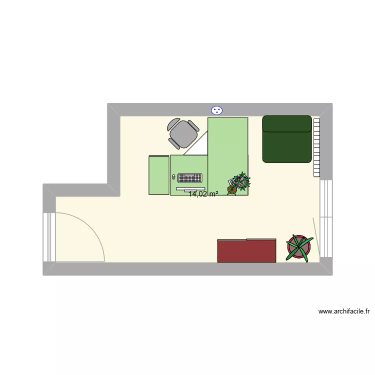 Bureau. Plan de 1 Pièce et 14 m²