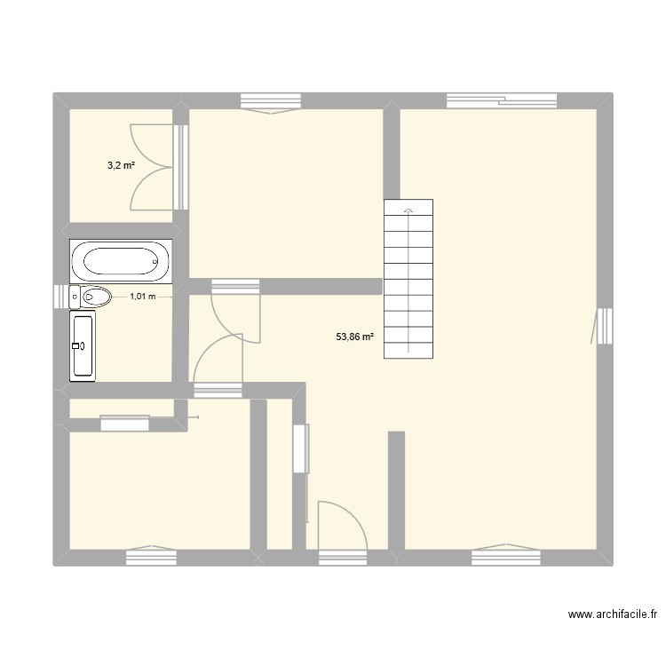 rdez chaussé cerisiers. Plan de 2 pièces et 57 m2