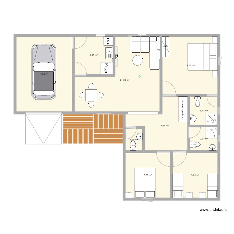 villa basse 4 pièces avec garage. Plan de 10 pièces et 96 m2