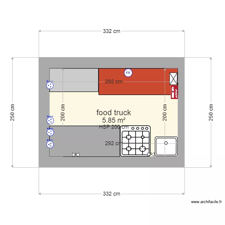 food truck. Plan de 1 et 6 m² food truck. Plan de 1 et 6 m²