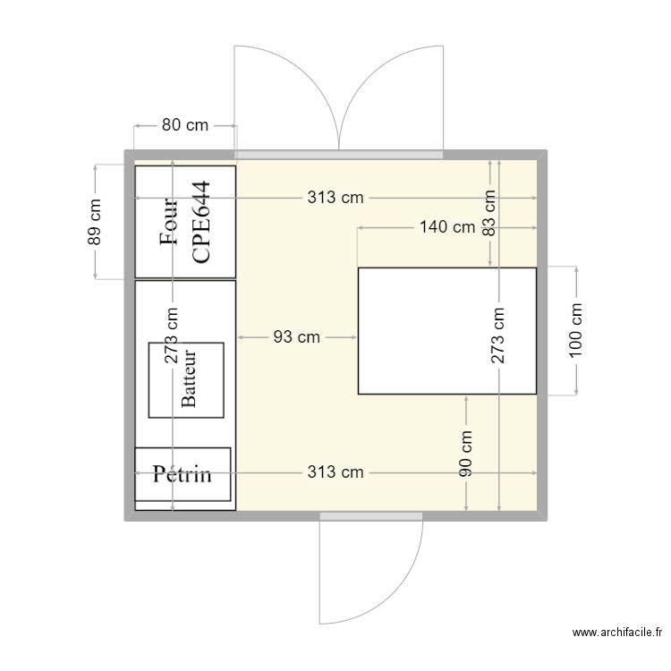 Micro-boulangerie. Plan de 1 pièce et 9 m2