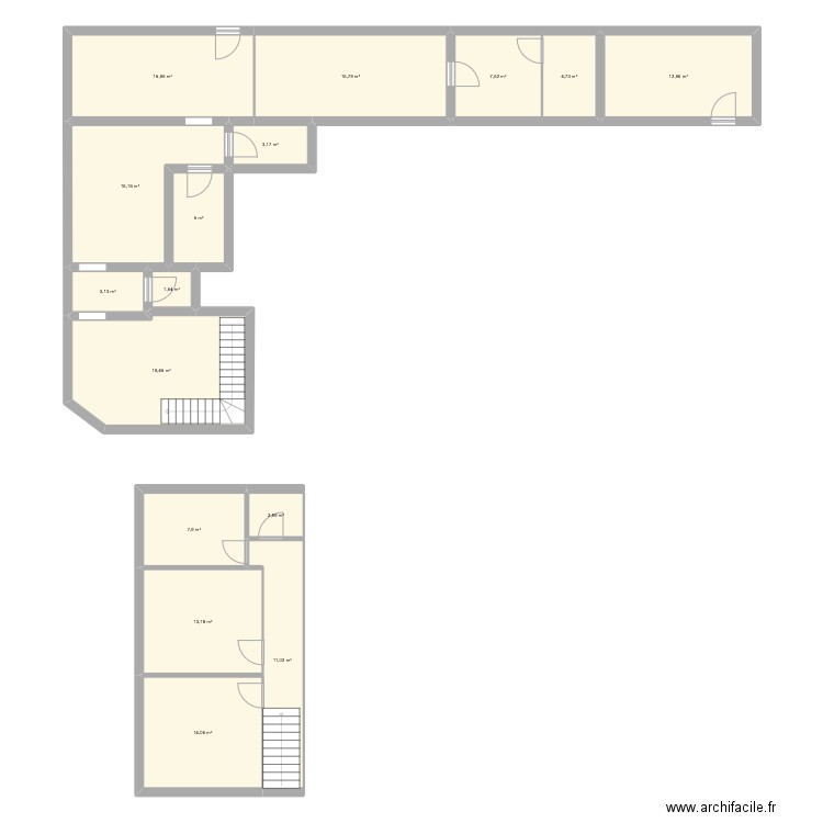 maison chaussée. Plan de 16 pièces et 155 m2