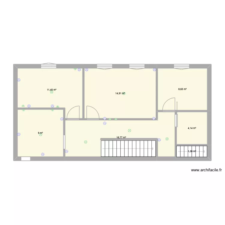 electricit&eacute; etage. Plan de 7  et 66 m²