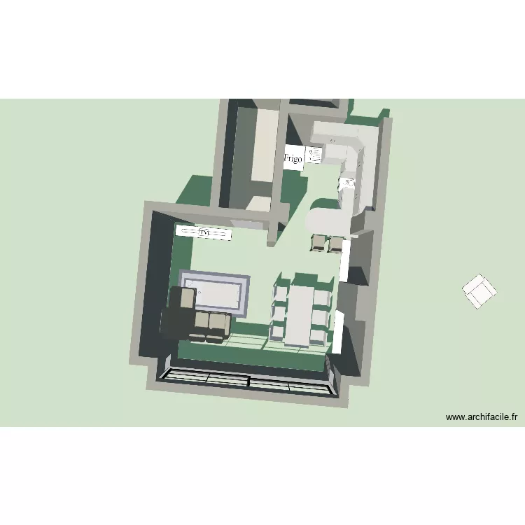 Salon/salle &agrave; manger appart. Plan de 2  et 7 m²