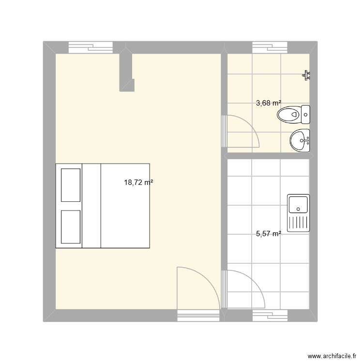STUDIO. Plan de 3 pièces et 28 m2