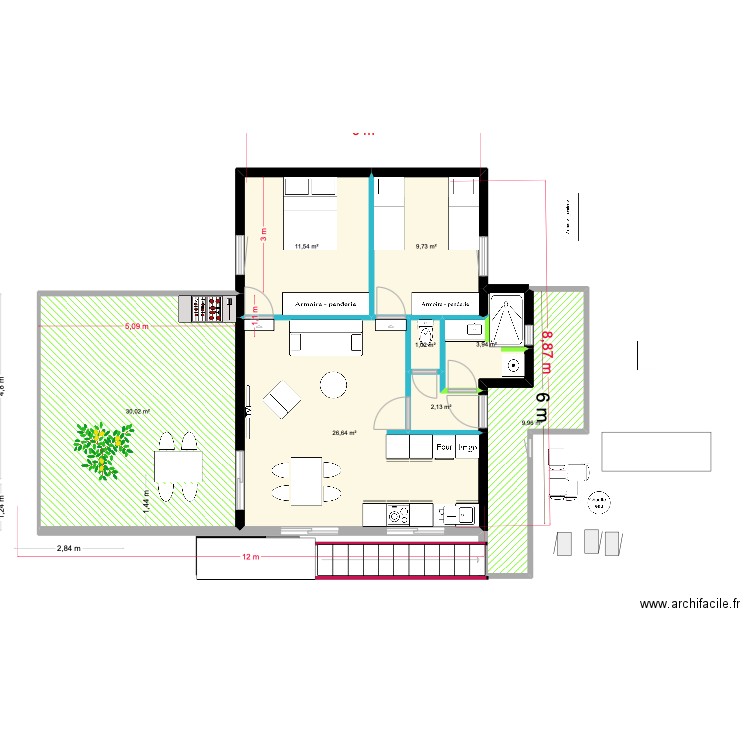 plateforme totale avec construction 3. Plan de 8 pièces et 95 m2