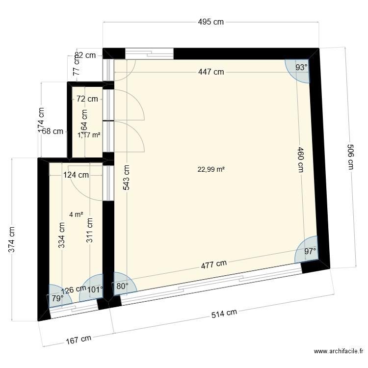 RAHMOUNI R+3. Plan de 3 pièces et 28 m2
