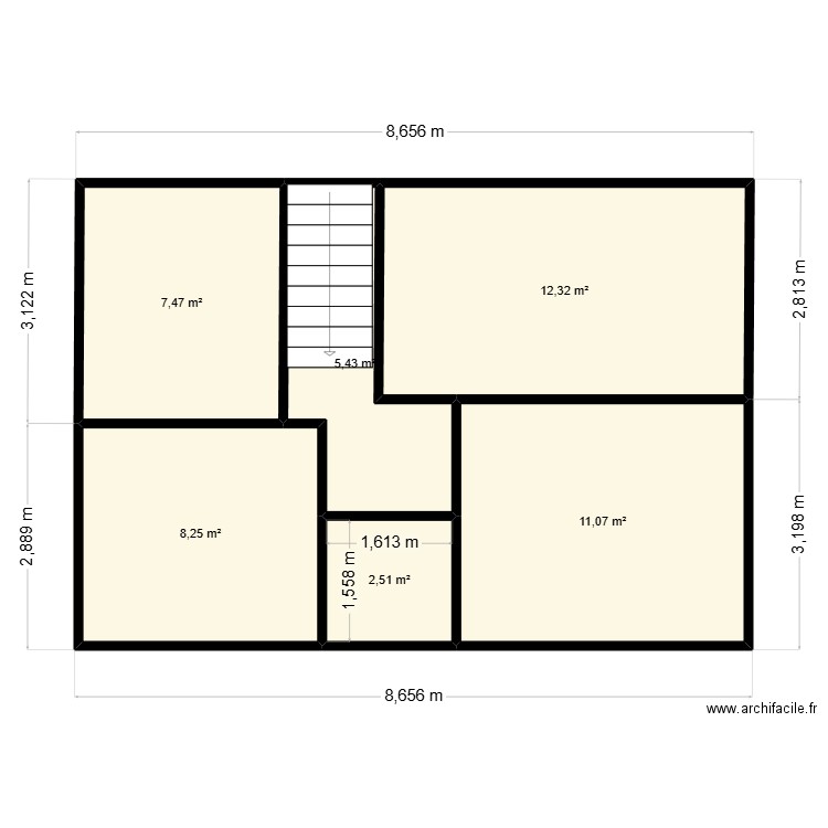 etage poudenx. Plan de 6 pièces et 47 m2