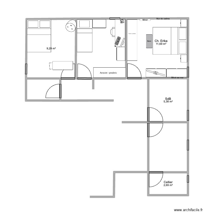 appartement Erika. Plan de 4 pièces et 29 m2