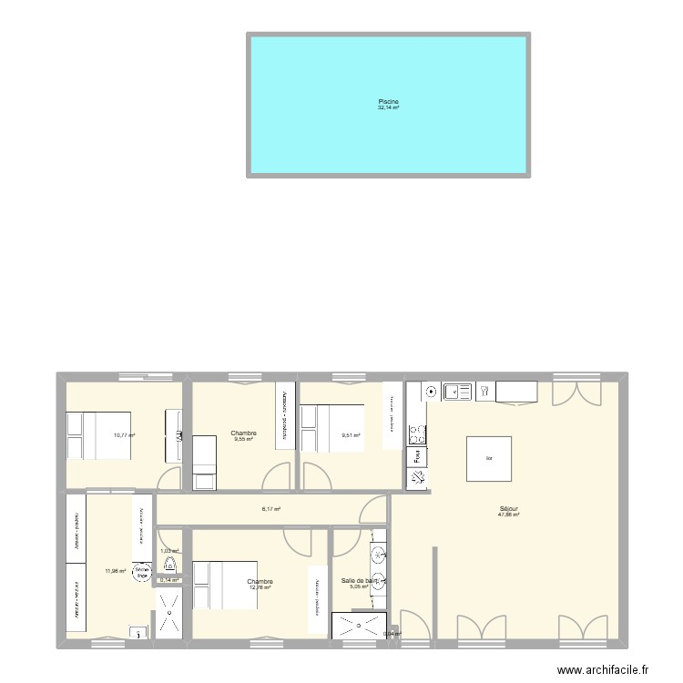 Maison + extension 2. Plan de 12 pièces et 147 m2