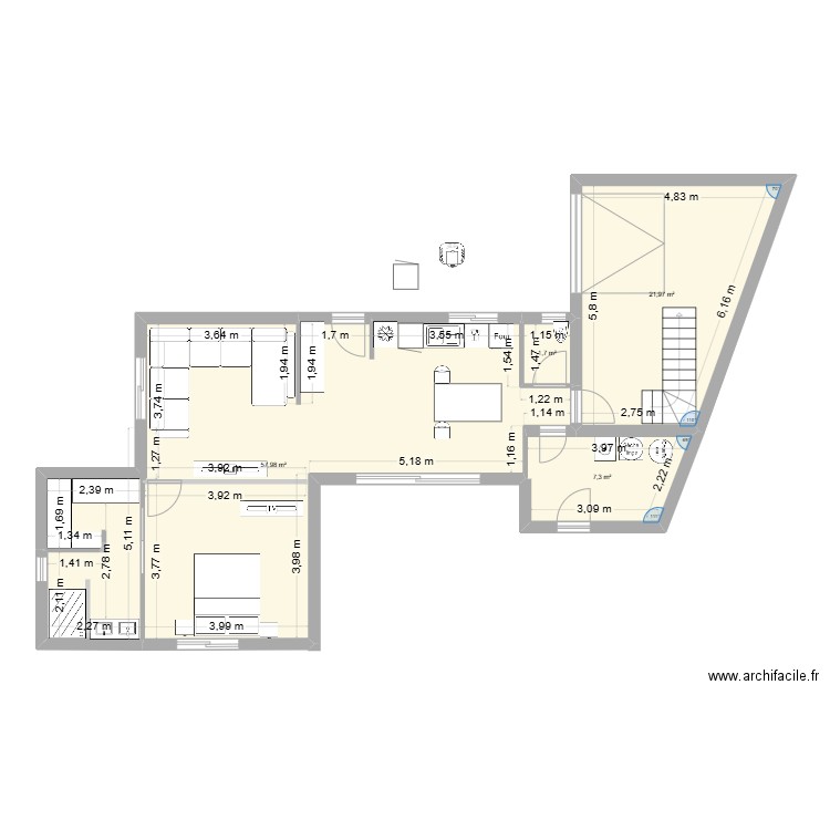 PLAN1. Plan de 4 pièces et 89 m2