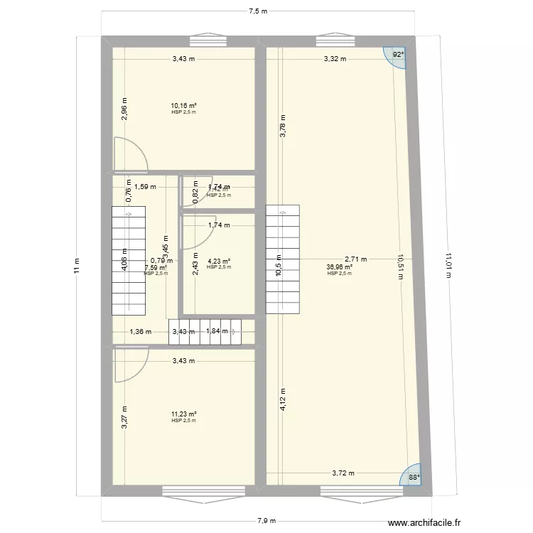 2eme etage ( duplex ) chambres + SDB. Plan de 6  et 72 m²