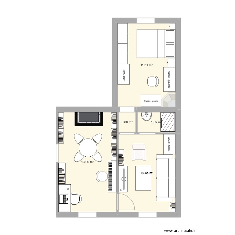 Cachan 3DD. Plan de 5 pièces et 39 m2