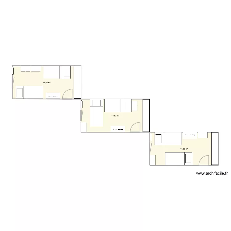 Chambre. Plan de 3  et 44 m²