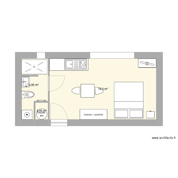 studio 2. Plan de 3 pièces et 24 m2