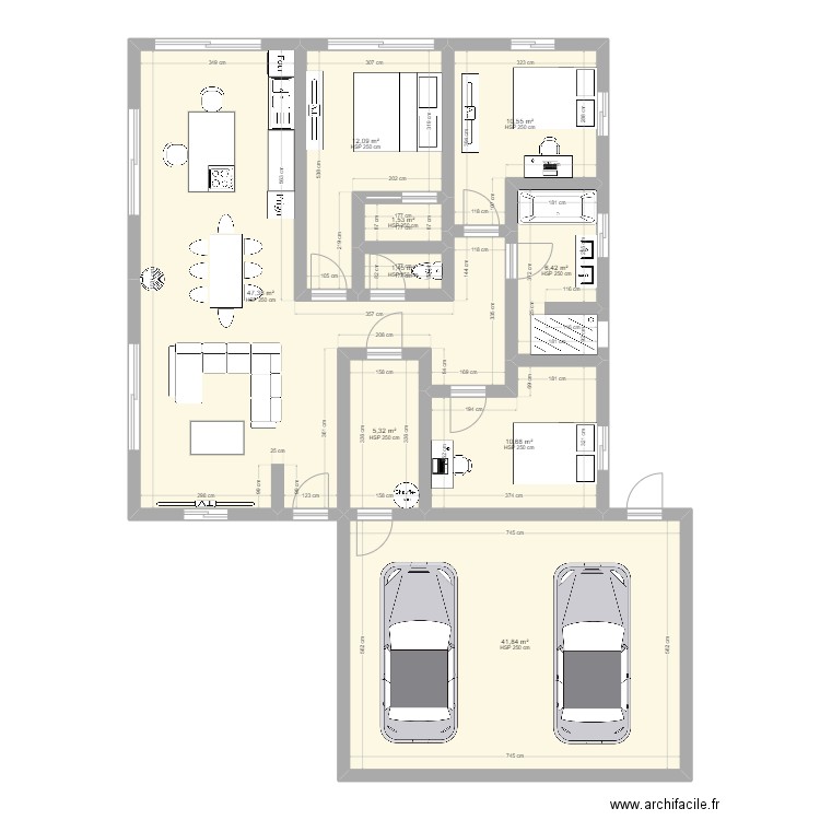 Plan Maison carré. Plan de 9 pièces et 137 m2