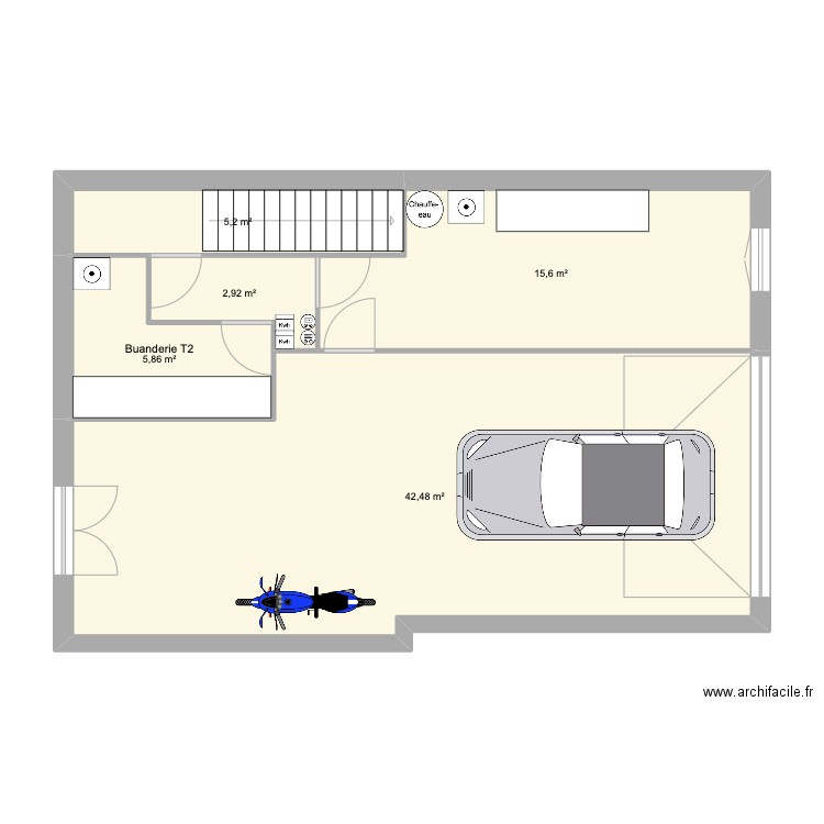 SJDV3 RDC. Plan de 5 pièces et 72 m2