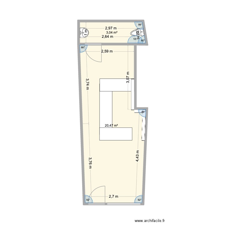 CAFE. Plan de 2 pièces et 24 m2