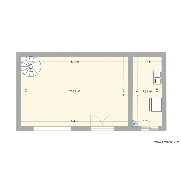Régaltoi-vide. Plan de 2 pièces et 34 m2