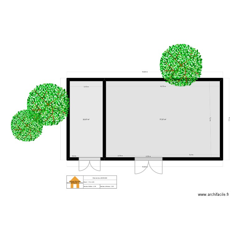 Grange Mercade projet. Plan de 2 pièces et 100 m2