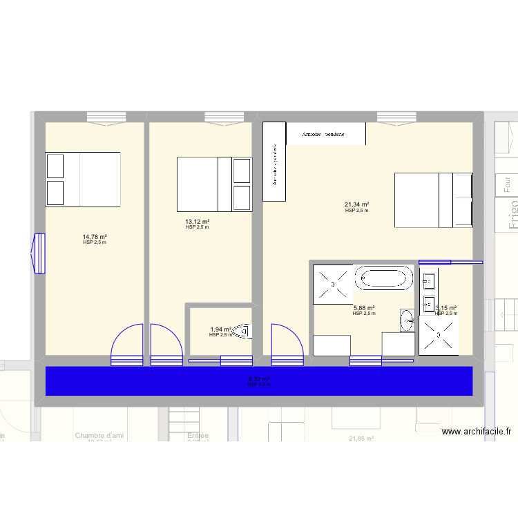 Étage avec balcon. Plan de 17 pièces et 296 m2