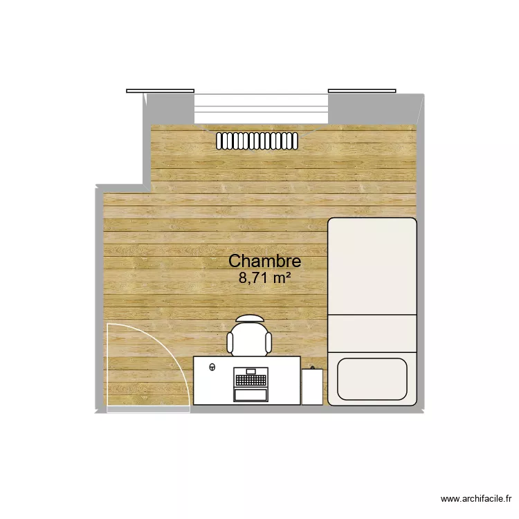 chambre quentin. Plan de 1 Pièce et 9 m²