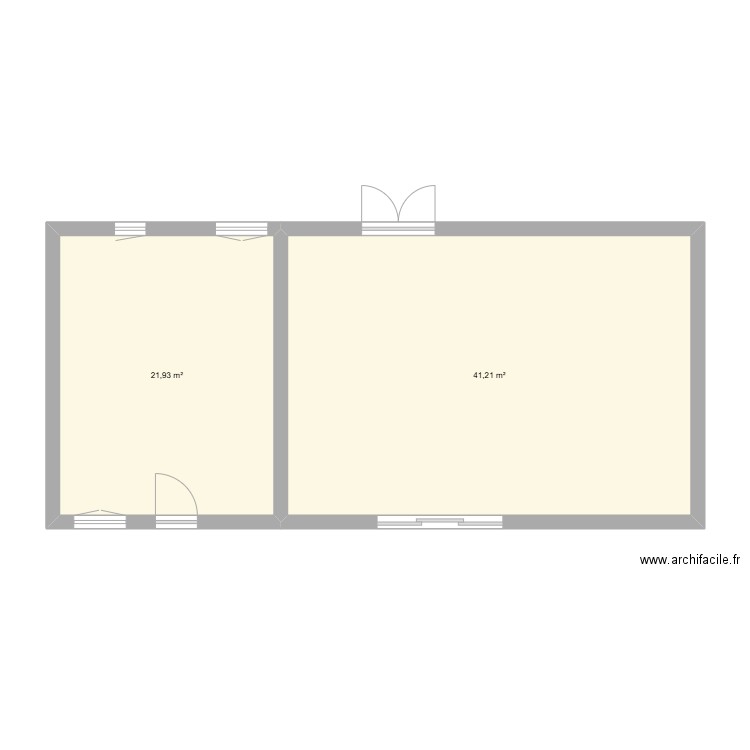 ohé. Plan de 2 pièces et 63 m2