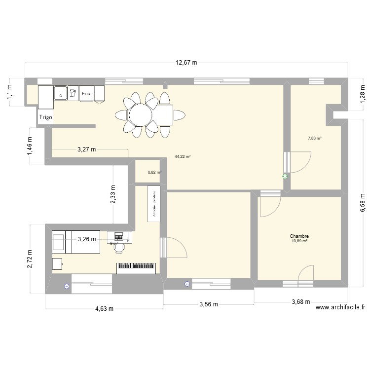 Saint Cloud cuisine et chambre Vdiane. Plan de 5 pièces et 73 m2