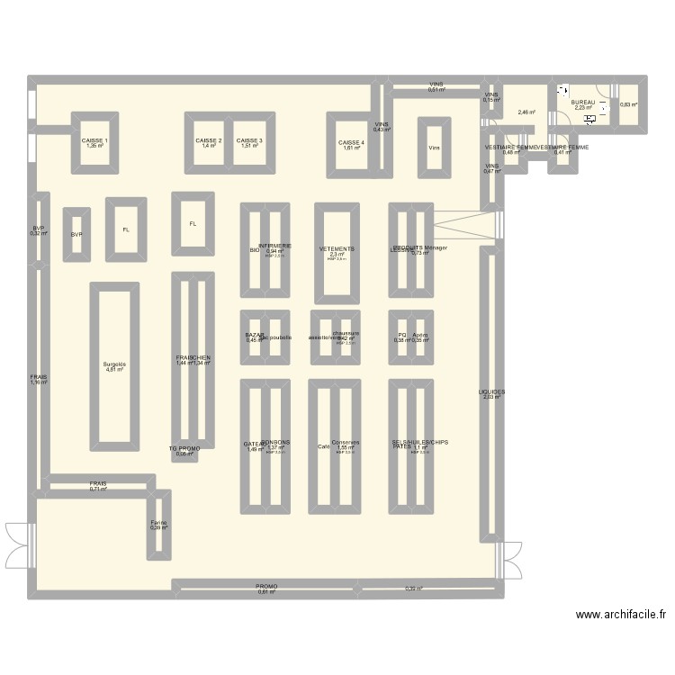 U express. Plan de 46 pièces et 250 m2