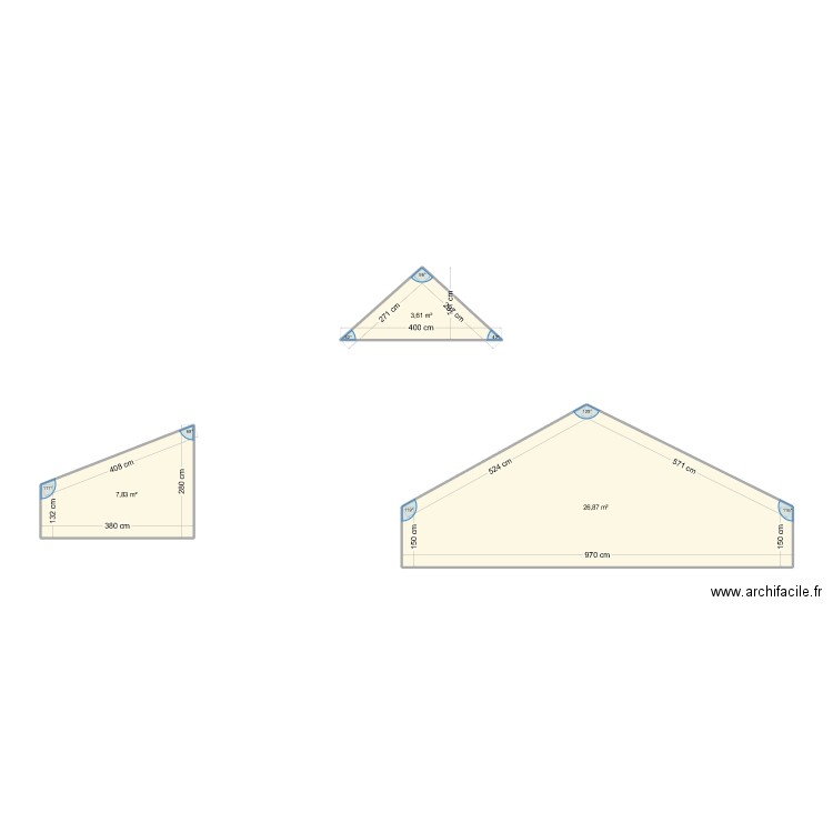 surface test. Plan de 3 pièces et 38 m2