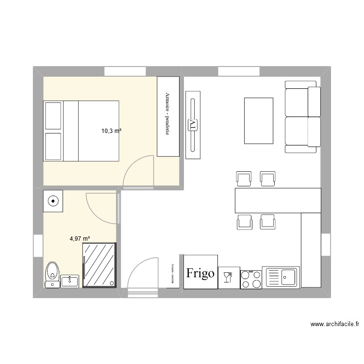 n°3. Plan de 2 pièces et 15 m2