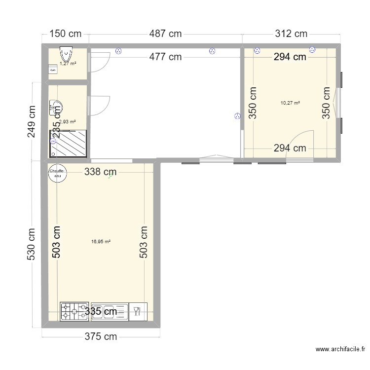 Extension. Plan de 5 pièces et 47 m2