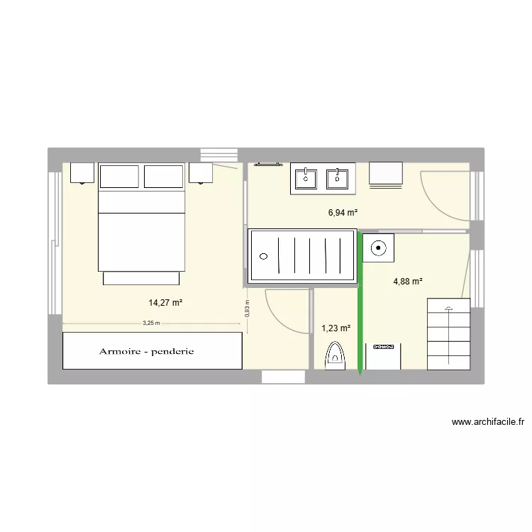 Chambre parentale Commelle 2. Plan de 4 et 27 m² Chambre parentale Commelle 2. Plan de 4 et 27 m²